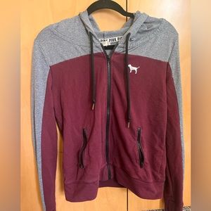 maroon and gray hoodie